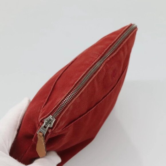 HERMES Bolide Pouch Canvas 2Set Beige Red Silver Auth - Picture 10 of 15
